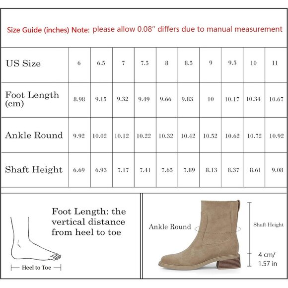 Women's Suede Nude Square Toe Chunky Short Booties Fall Boots Side Zipper - Picture 3 of 7